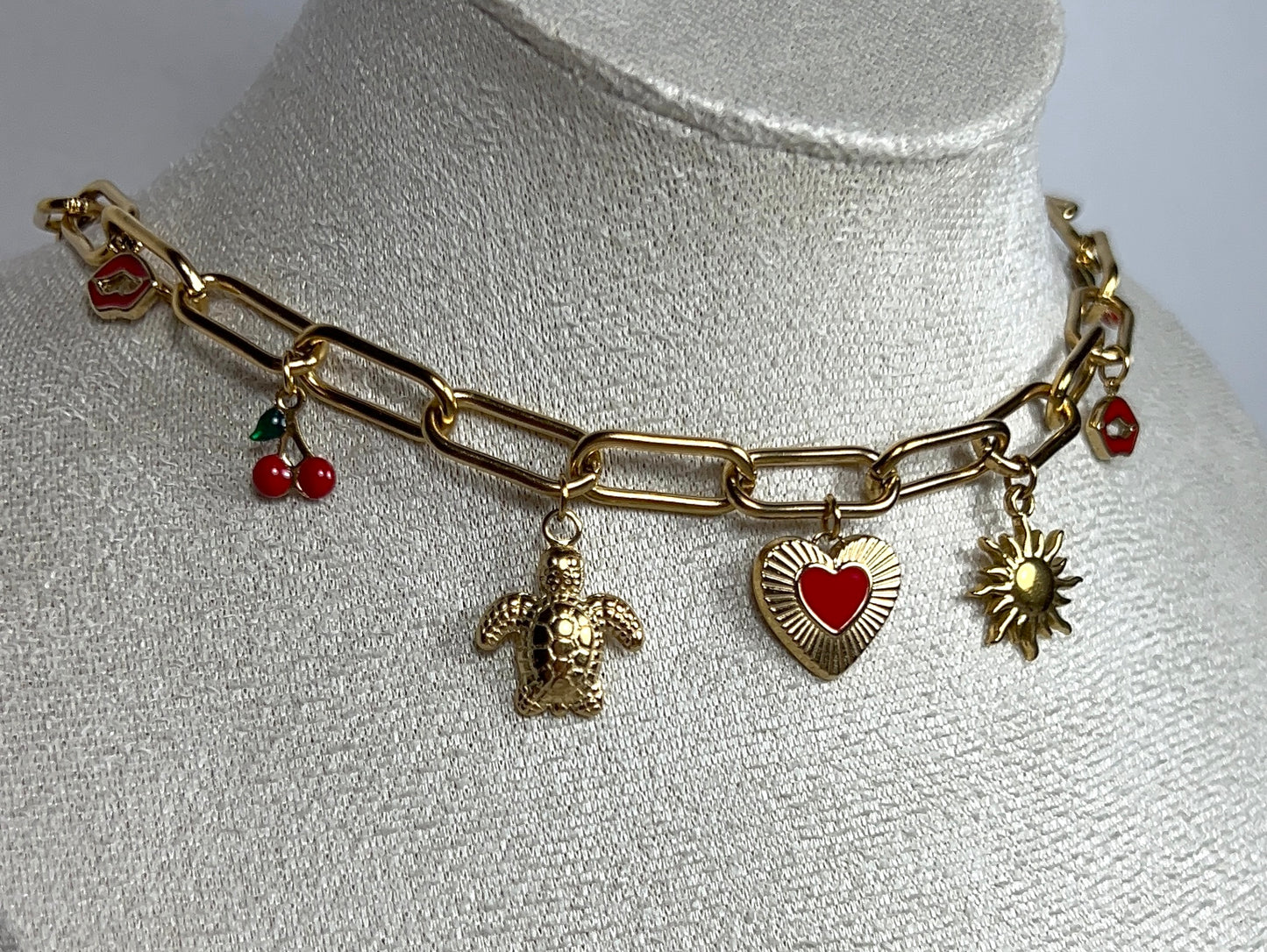 Collier Angèle - Collier breloques cœurs et soleil en acier inoxydable femme