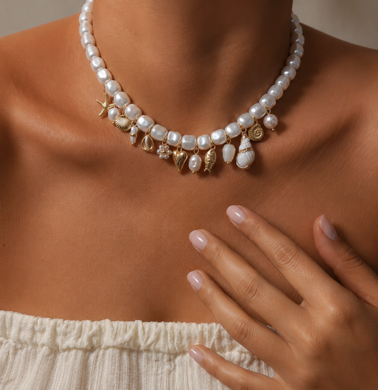 Collier Anissa - Collier marin perles nacrées en acier inoxydable femme