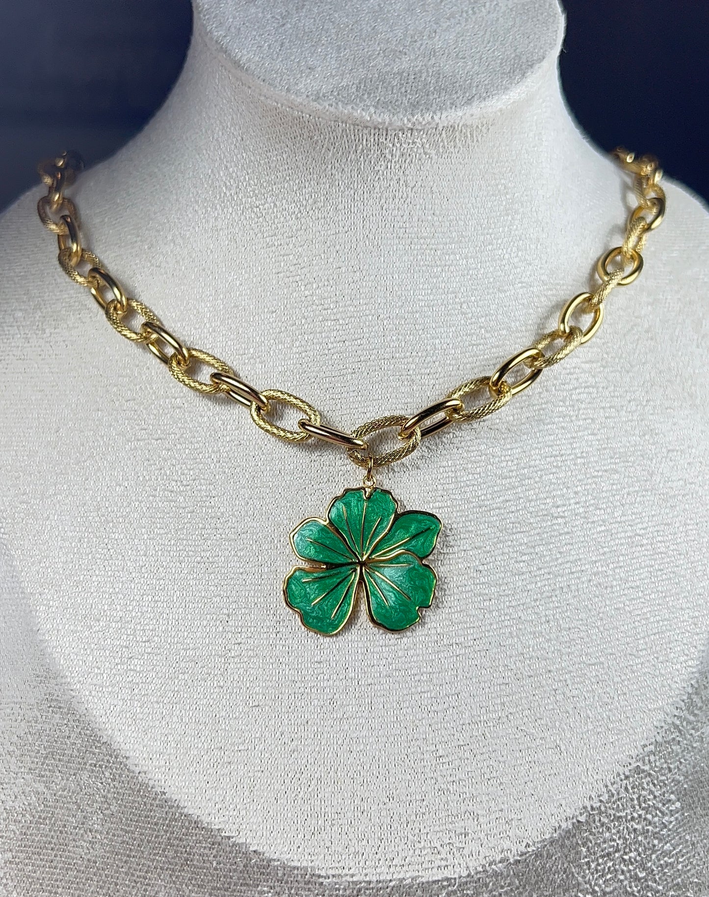 Collier Kencia - Collier fleur verte en acier inoxydable femme