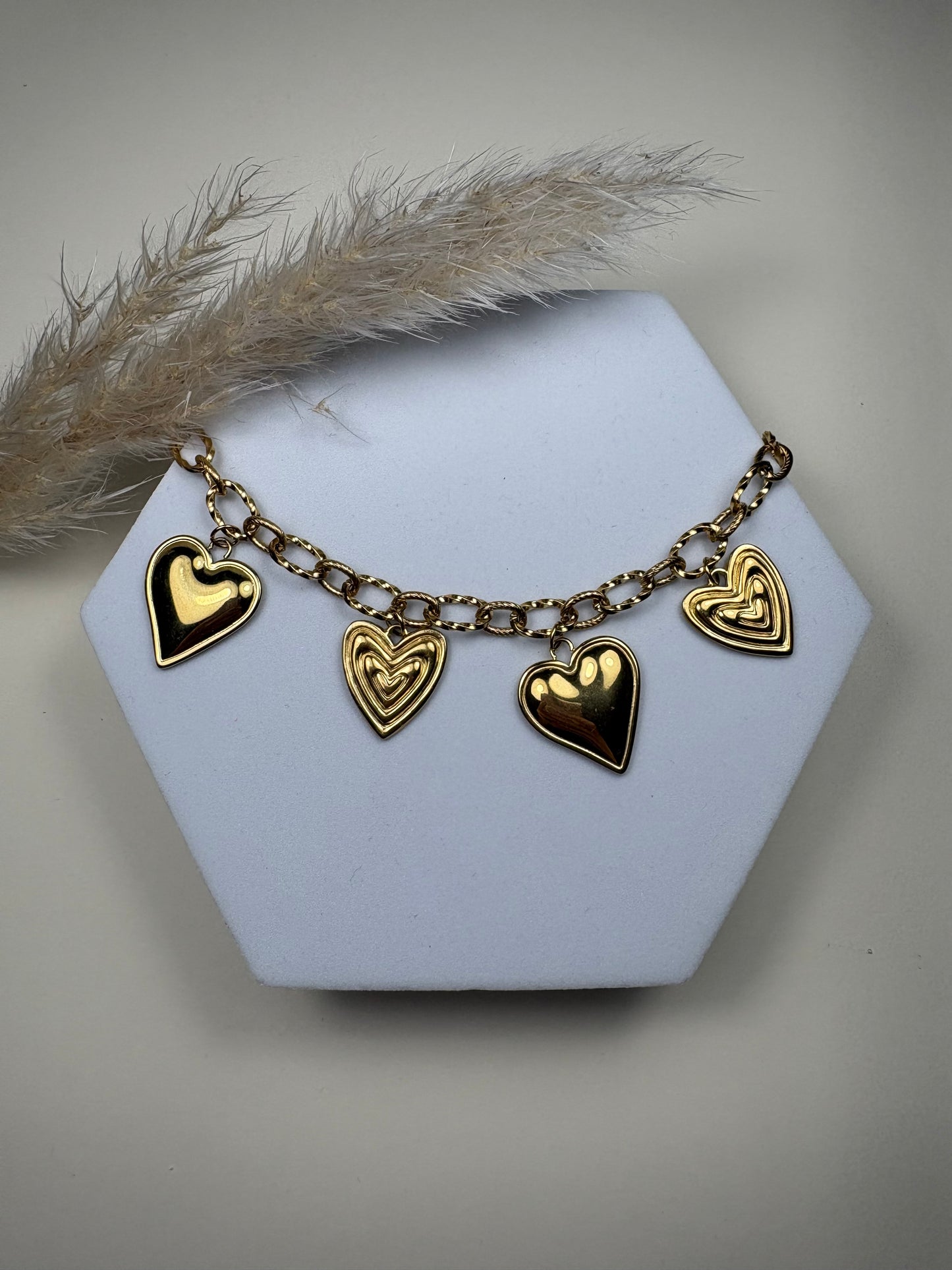 Bracelet breloques cœurs en acier inoxydable charms