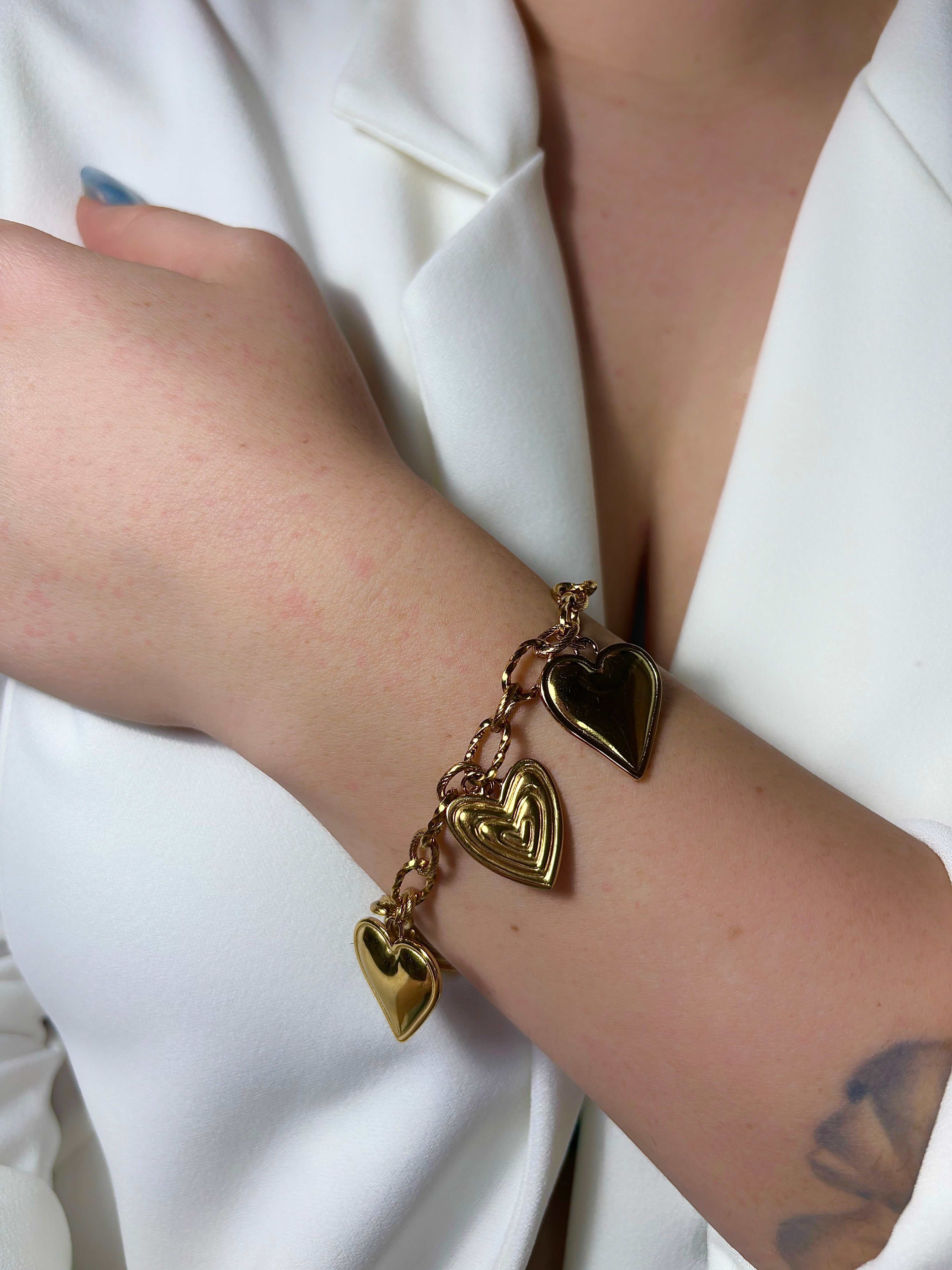 Bracelet breloques cœurs en acier inoxydable