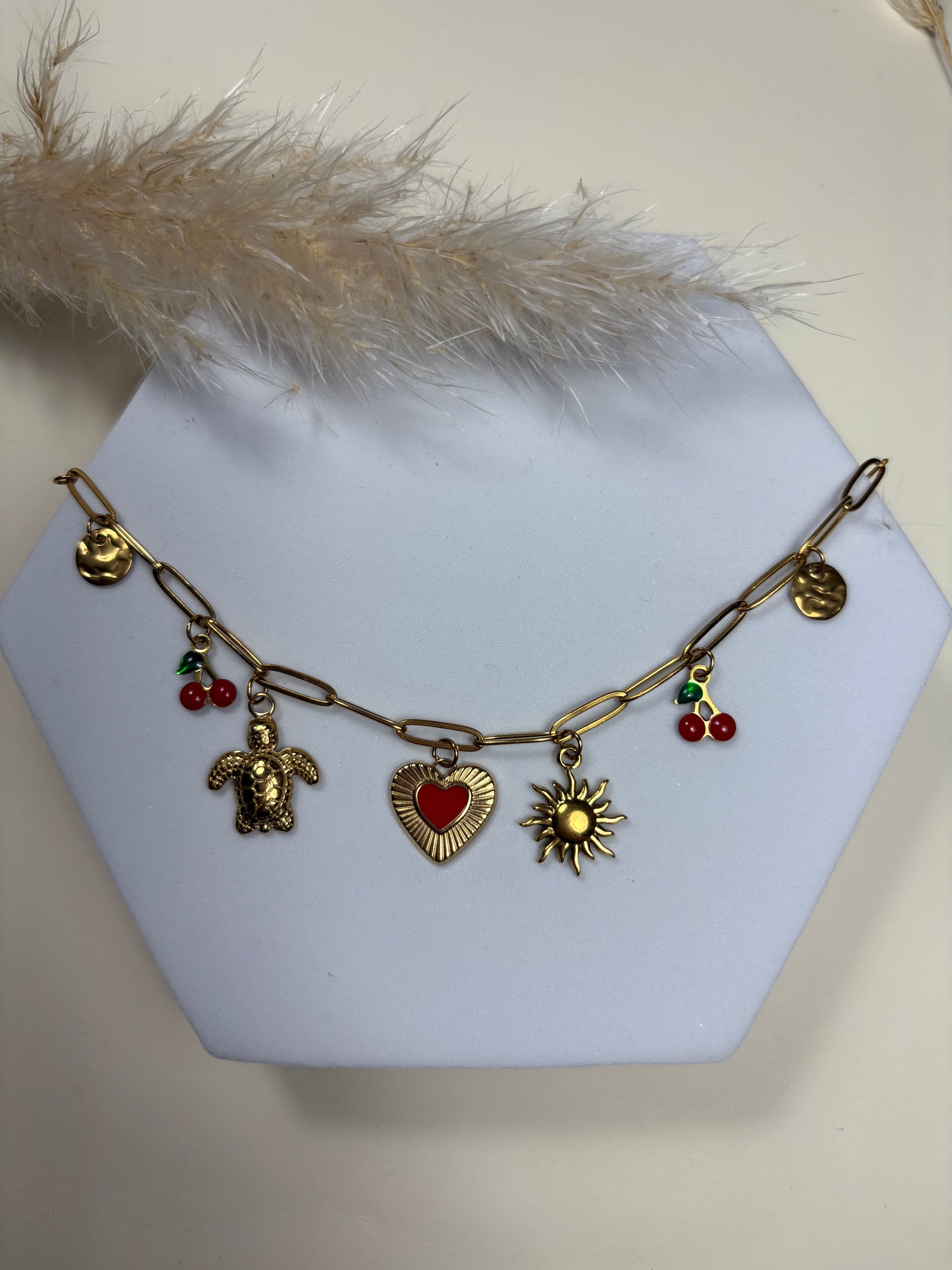 Bracelet breloques en acier inoxydable coeur tortue soleil cerises