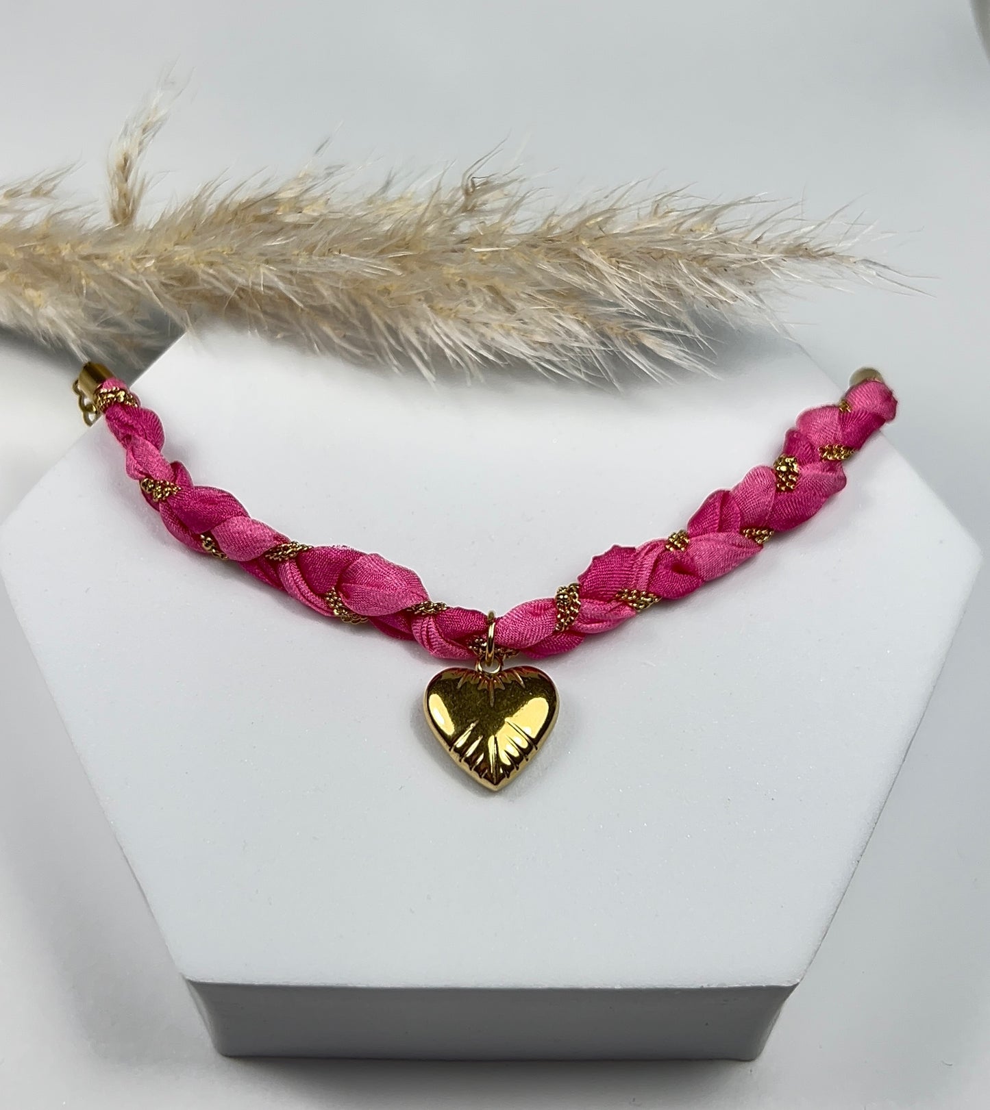 Bracelet tissu en acier inoxydable coeur