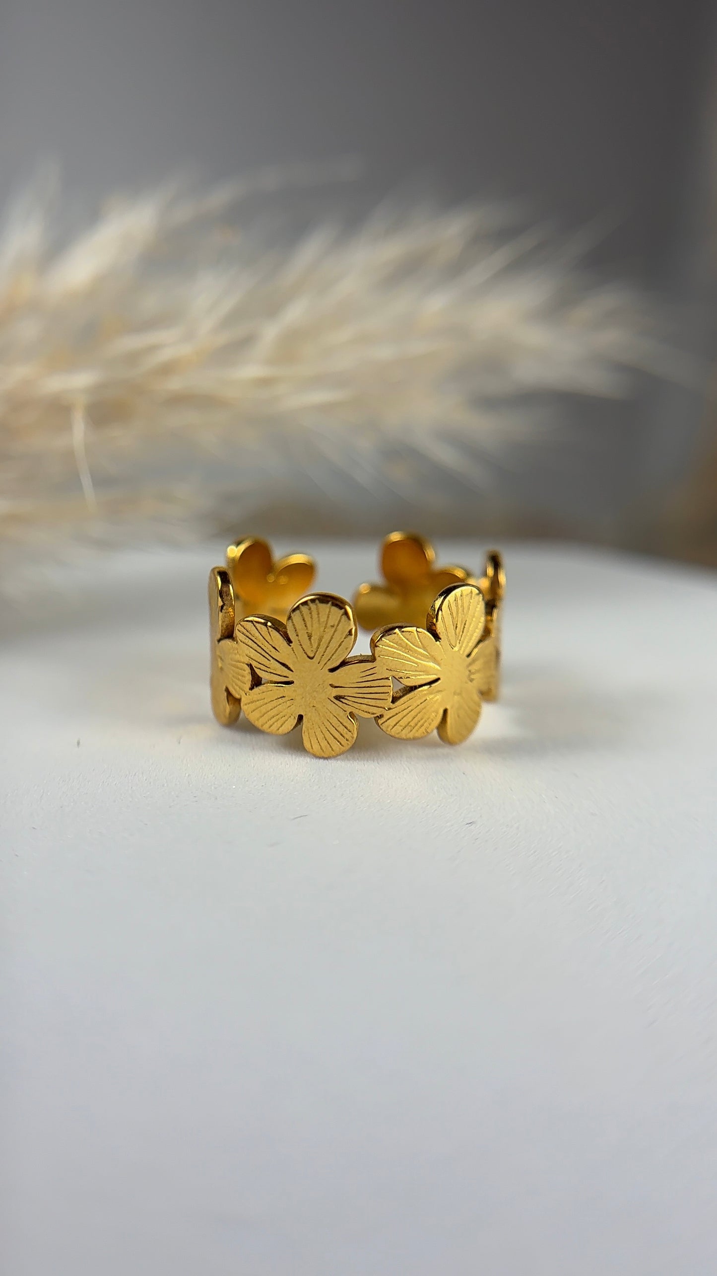 Bague Flora - Bague fleurs en acier inoxydable femme